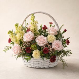 Korg med rosa rosor