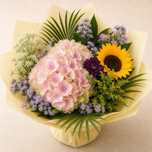 hydrangea-sunflower-aster-yellow-wrap